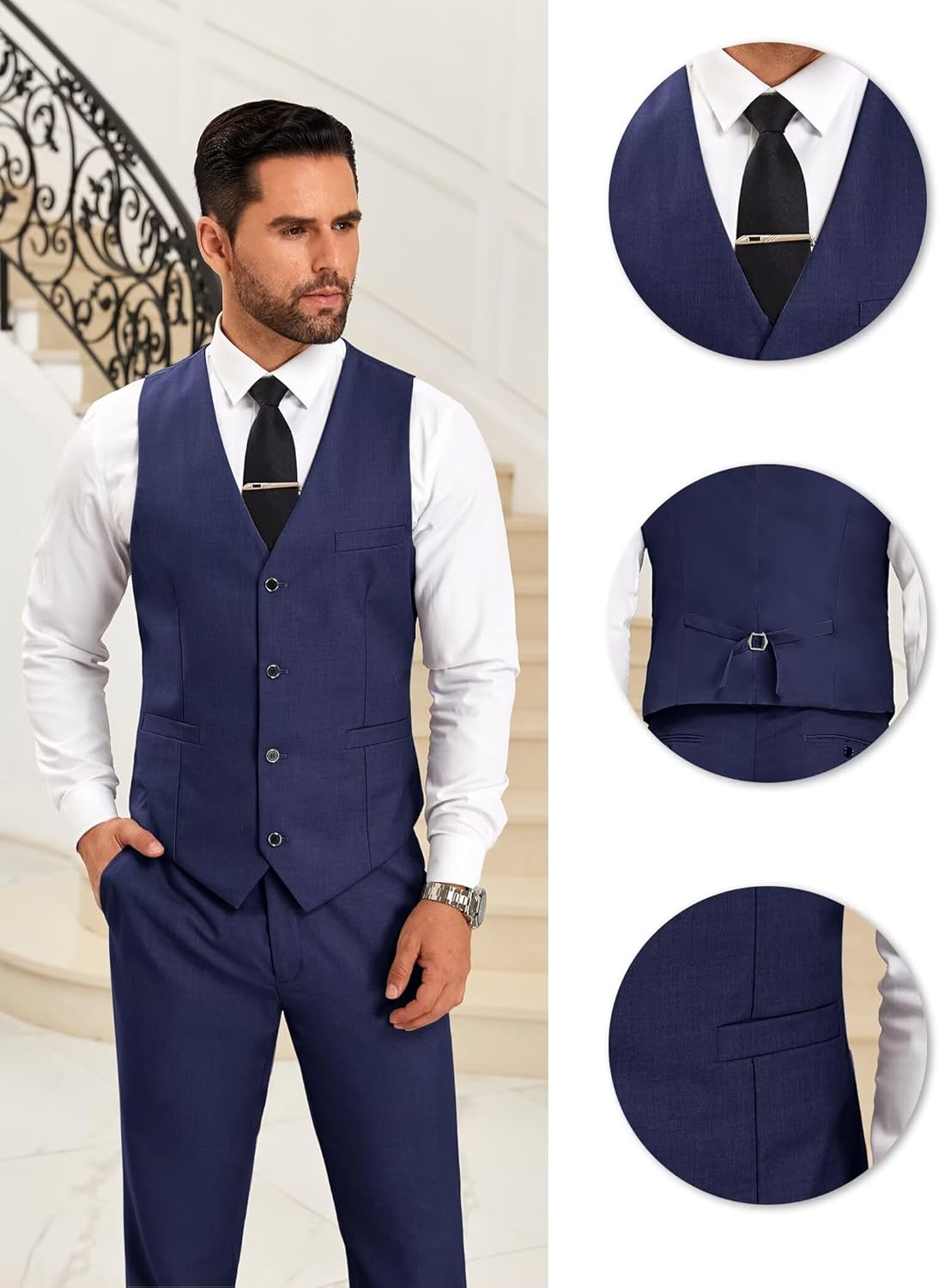 Mens Suit 3 Piece Formal Shawl Lapel Tuxedo for Men Wedding Suits One Button Jacket Vest Pants Set - Image 6