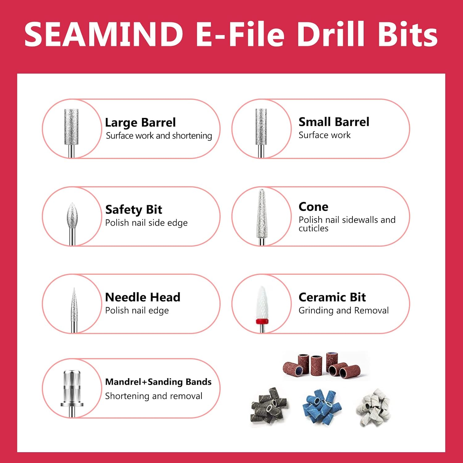 Electric Cordless Nail Drill Machine,Professional Nail File Set for Manicure Pedicure Polishing Shape, Salon Efile Tool for Acrylic, Gel Nails with Ceramic Drill Bit and Sanding Bands(Red) : Beauty & Personal Care