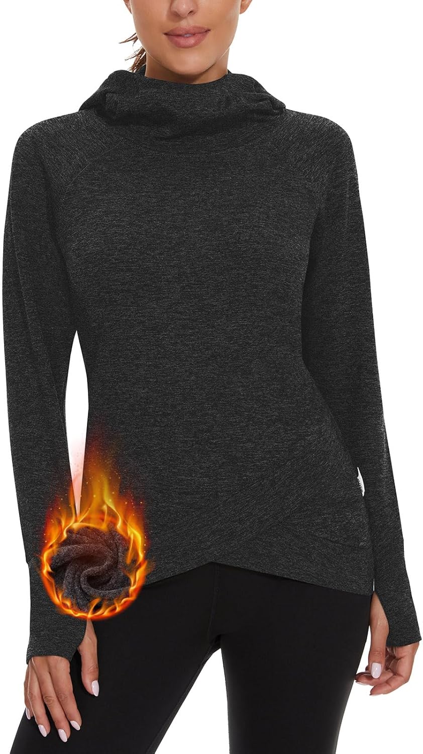 Soneven Women’s Fleece Sweatshirts Long Sleeve Cold Weather Running Gear Thermal Hoodie with Thumb Holes