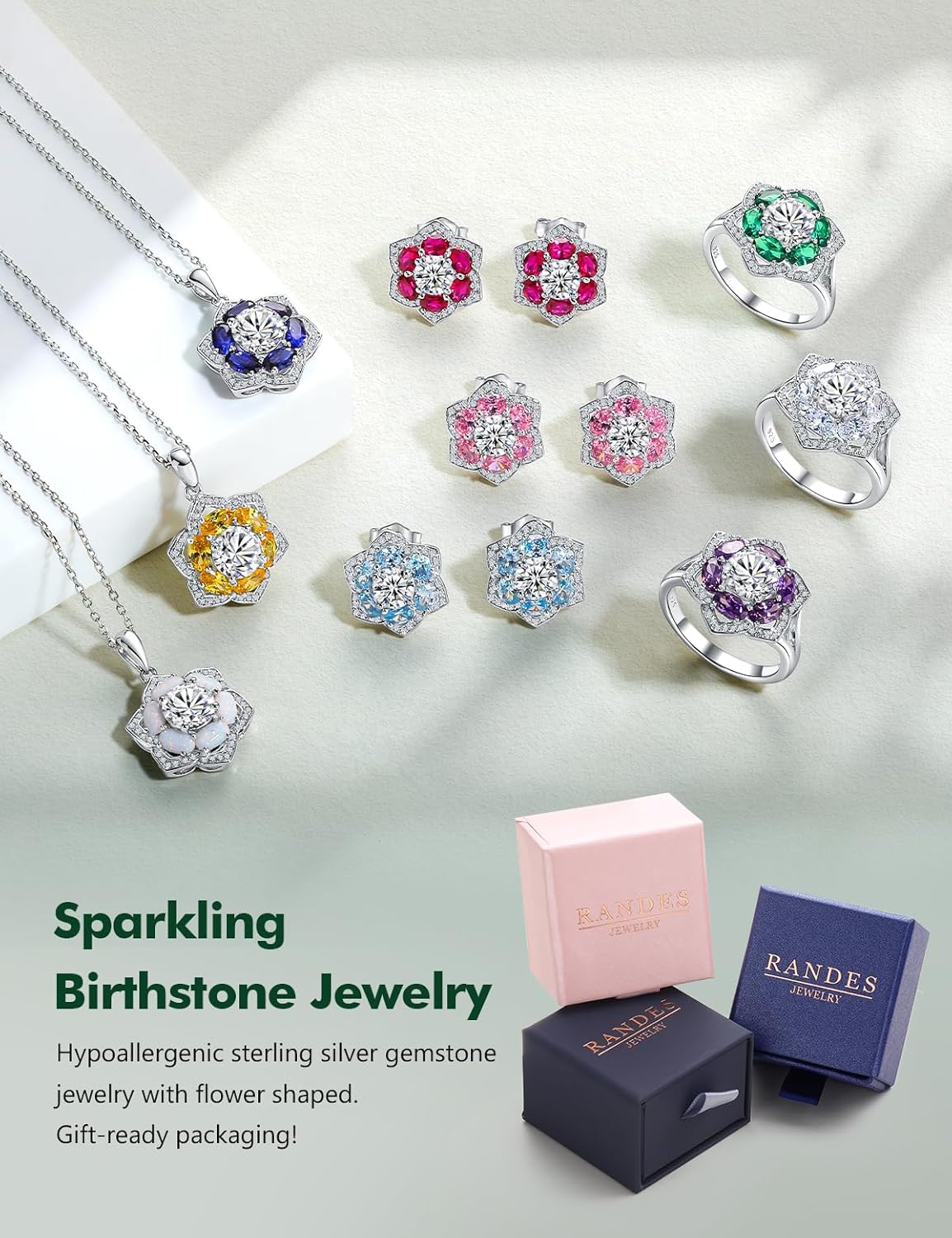 Sterling Silver Flower Shaped Stud Earrings for Women Trendy Six Leaf Clover Earrings Ruby/Sapphire/Emerald Stone Diamond Statement Studs Birthstone Anniversary Jewelry - Image 4