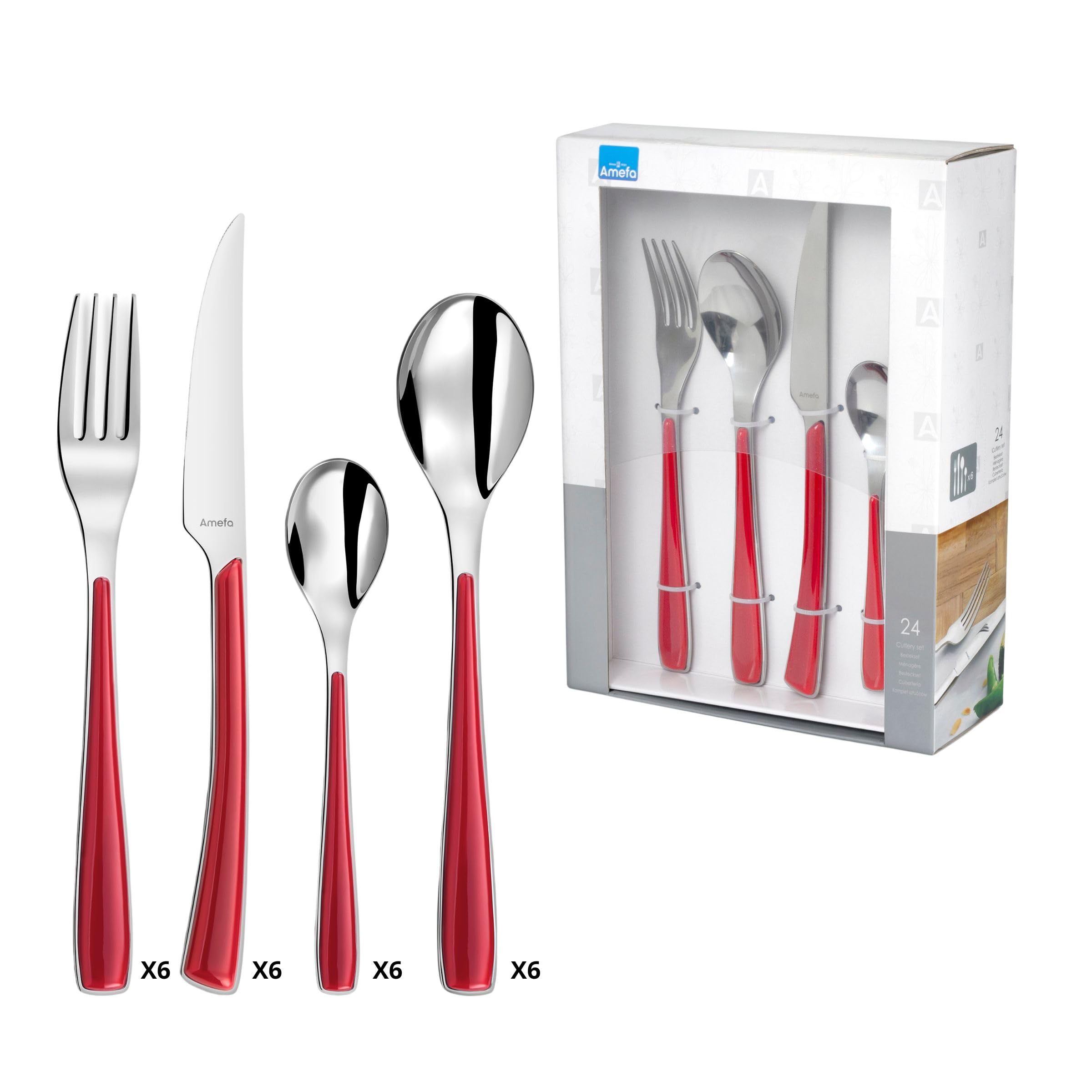 Ménagère 24 pièces rouge Alizé en acier pour table de 6 personnes