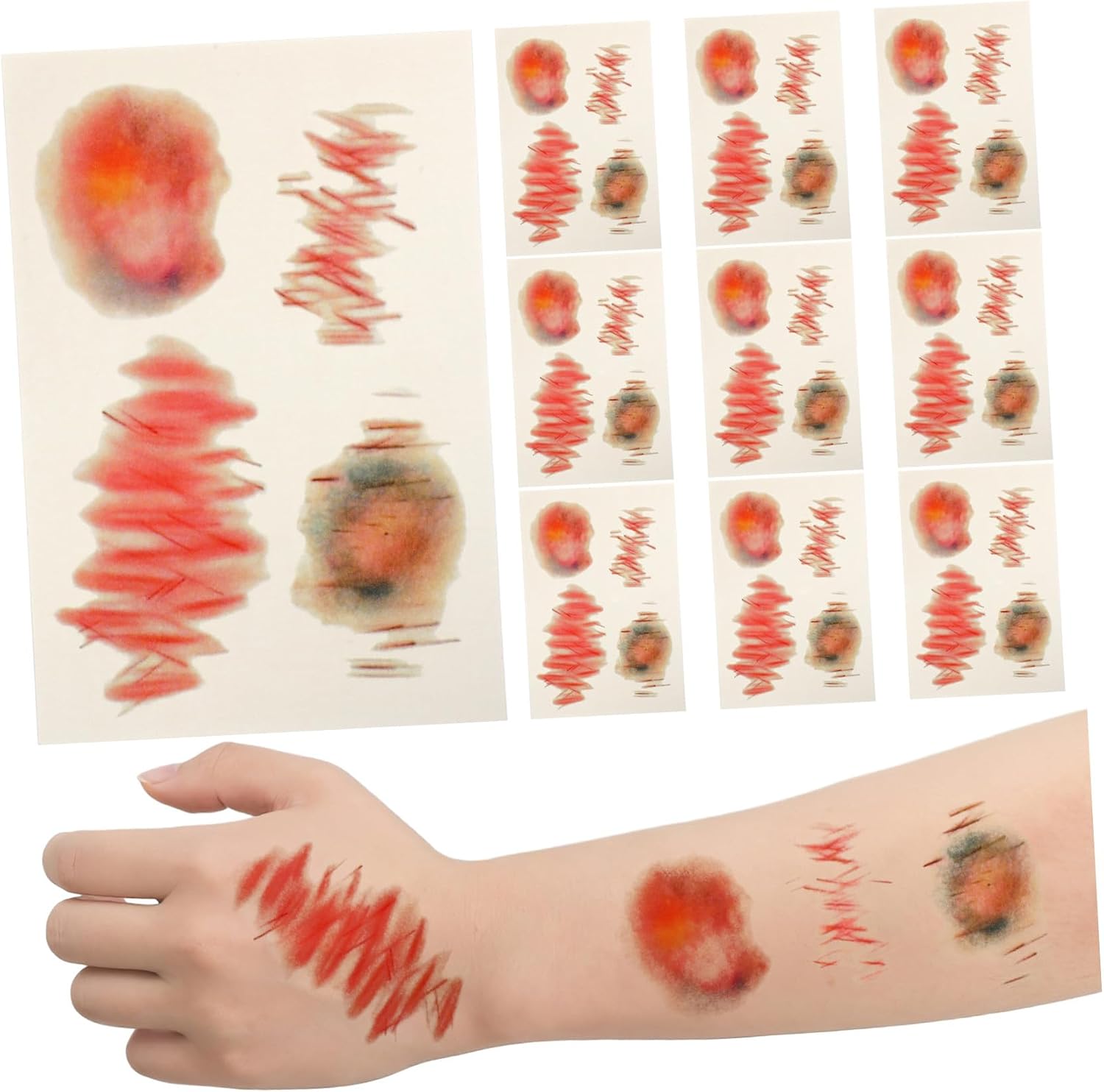10sheets Realistic Fake Bruise Scar Stickers Temporary Decals for Pranks and Halloween Portable Makeup Props Multiple Designs for April Fools Day Fun