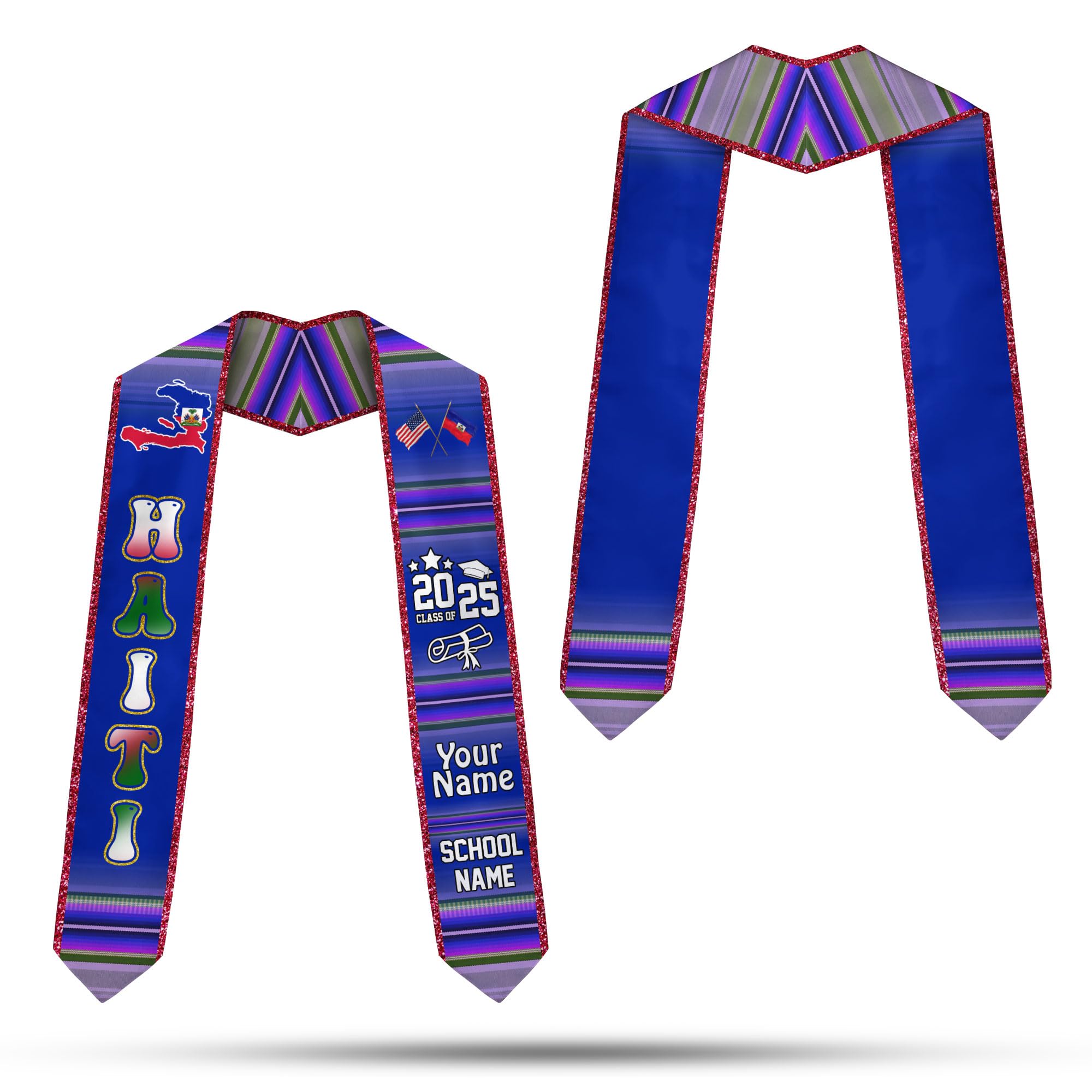 MonkeyVan Custom Haitian Graduation Sash 2025,Personalized Haiti Flag Graduation Stole,Haitians American Flag Graduation Sash S34