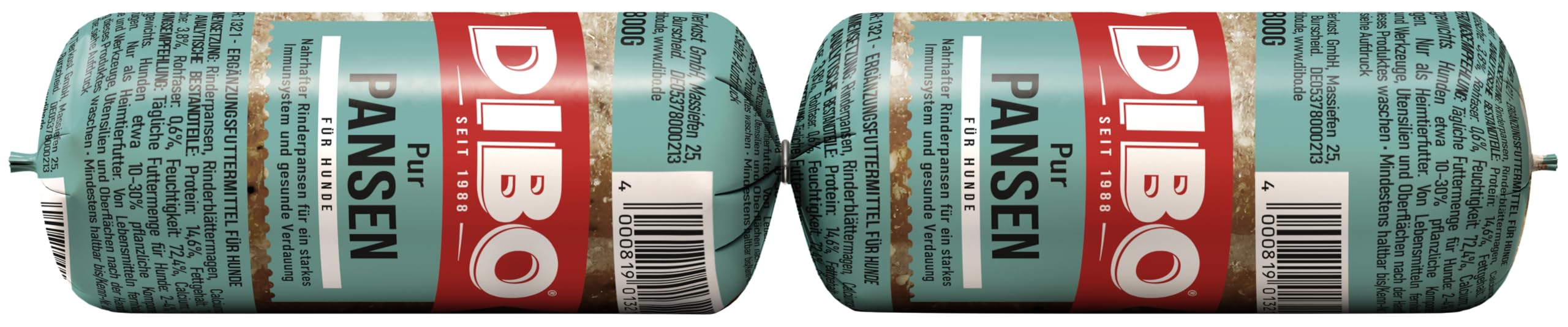 DIBO Tiefkühlwurst Pansen, 14 x 800g, Tiefkühlfutter, gesunde, natürliche Ernährung für Hunde, Hundefutter, Barf, B.A.R.F.
