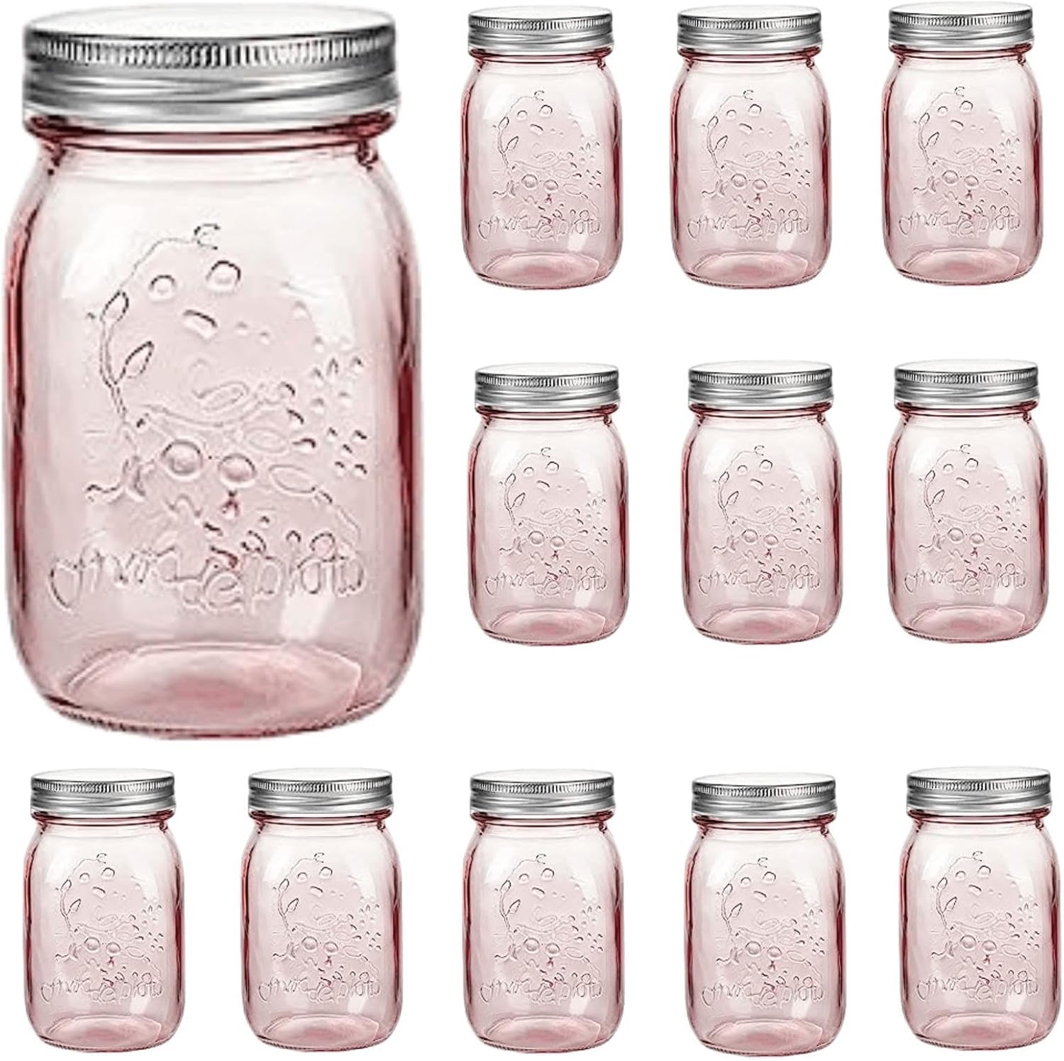 Amzcku 16 oz Rose Pink Mason Jars with Lids, 12 Pack Regular Mouth Quart Canning Jar, Safe For Storage, Canning, Pickling, Preserving, Fermenting, DIY Crafts & Decor