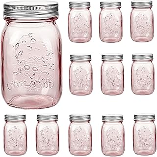 Amzcku 16 oz Rose Pink Mason Jars with Lids, 12 Pack Regular Mouth Quart...