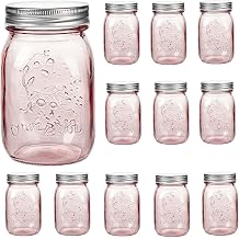 Amzcku 16oz Rose Pink Mason Jars with Lids - 12 Pack Regular Mouth Quart Canning Jars for Storage, Canning, Pickling, Storage, Fermentation, DIY Crafts and Decoration