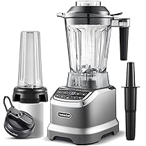 AMZCHEF 2-IN-1 Frullatore Professionale 2000W con Contenitore da 1850 ml e 600 ml per Due Modalità di Frullatura – 2000W Frullatore Tritatutto Multifunzione con Tamper e 6 Lame – Grigio Opaco