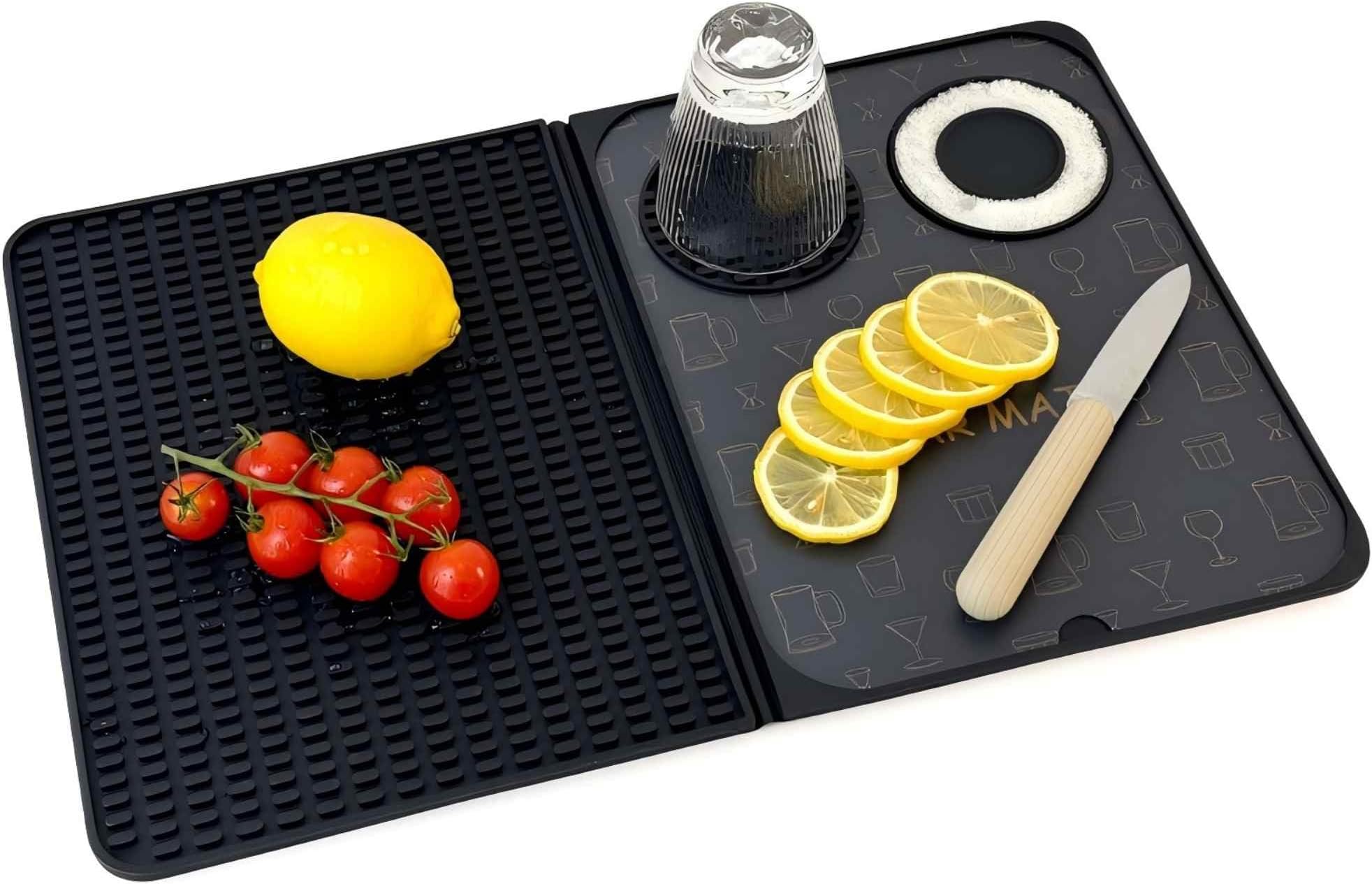 Bar Mats, Drying Mat Home Bar Accessories - Multi-Purpose Foldable Cocktail Mat - 18.11 * 11.8 inches (Black) for Bar, Outdoor Camping, Home Bar Mats