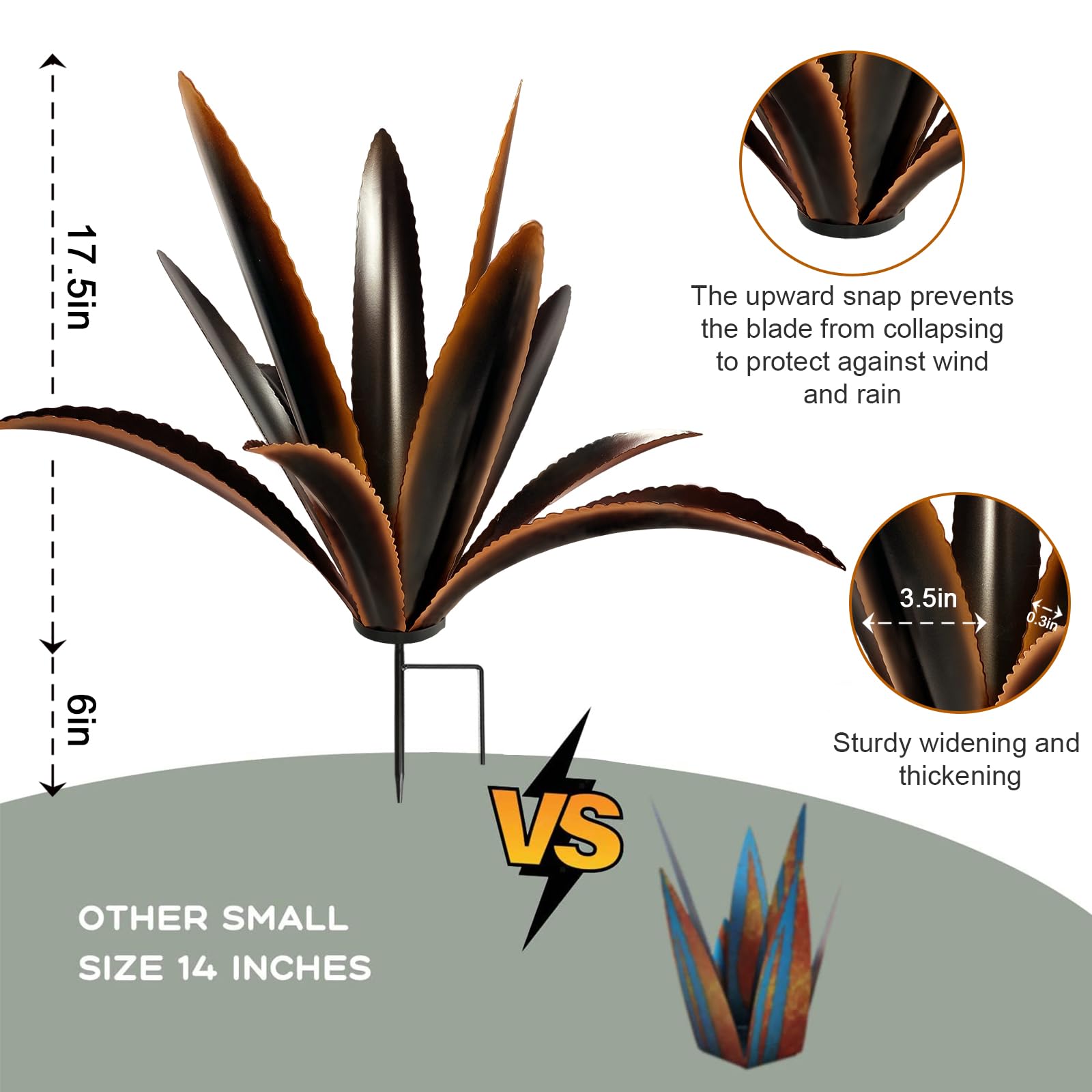 TOMBABY Enlarge Thickened Wind Resistant Metal Agave Garden Art Country Garden Sculpture Statue Outdoor Decoration Agave Metal Plant Courtyard Lawn Ornament Gift (1, 12 Leaves Black) view 2