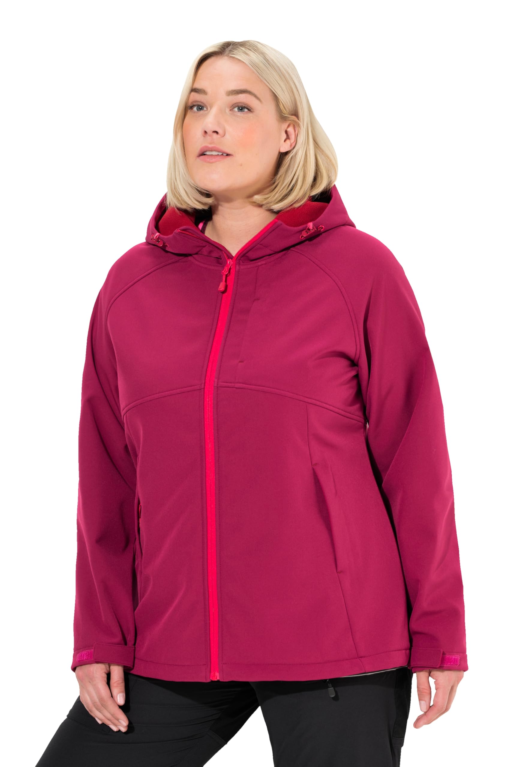 Ulla Popken Damen große Größen Übergrößen Plus Size Softshelljacke, Kapuze, Zipptaschen, Klettriegel 832356