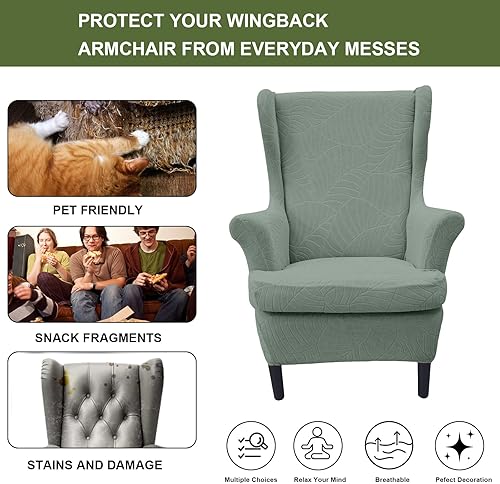 Miniatura 5 de HAOYONG Fundas impermeables para silla con respaldo de ala, 2 piezas, elásticas, antideslizantes, de elastano, lavables, fundas protectoras para