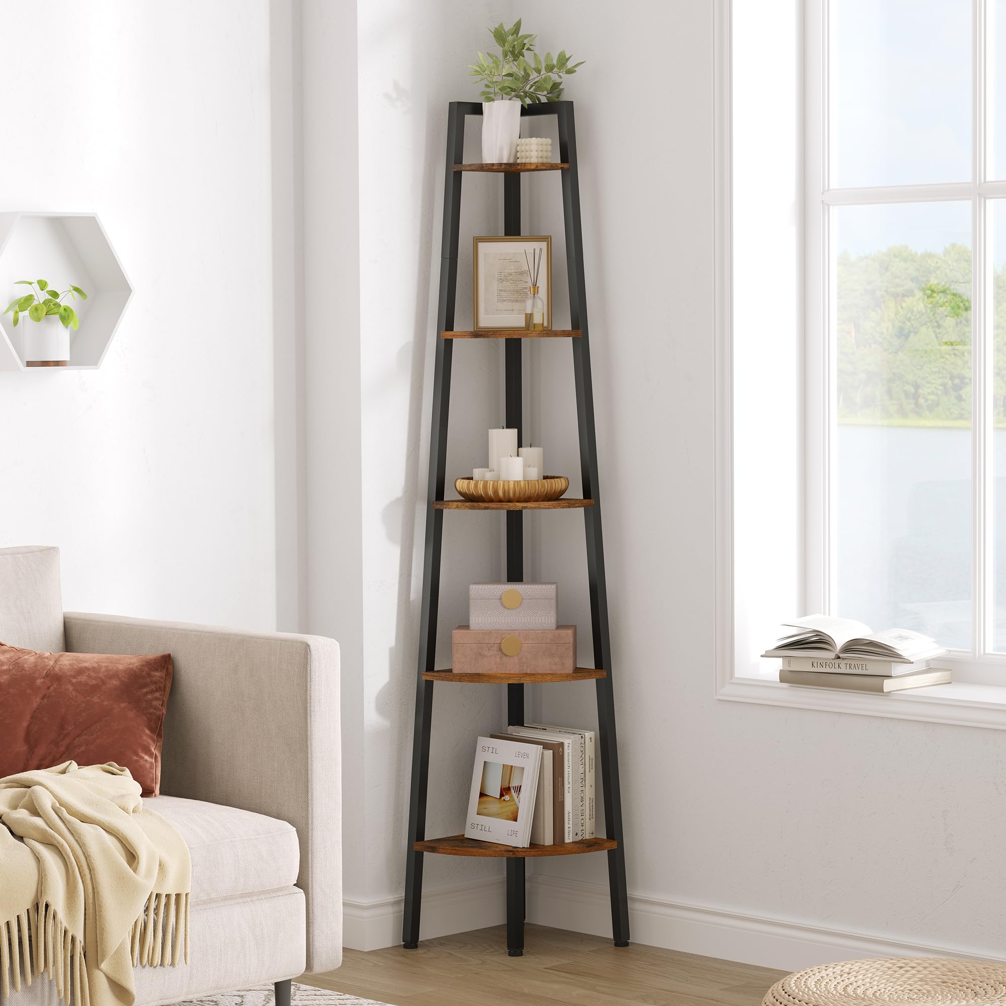 Amazon.com: Hoctieon Corner Shelf, 5-Tier Corner Bookshelf, Rustic