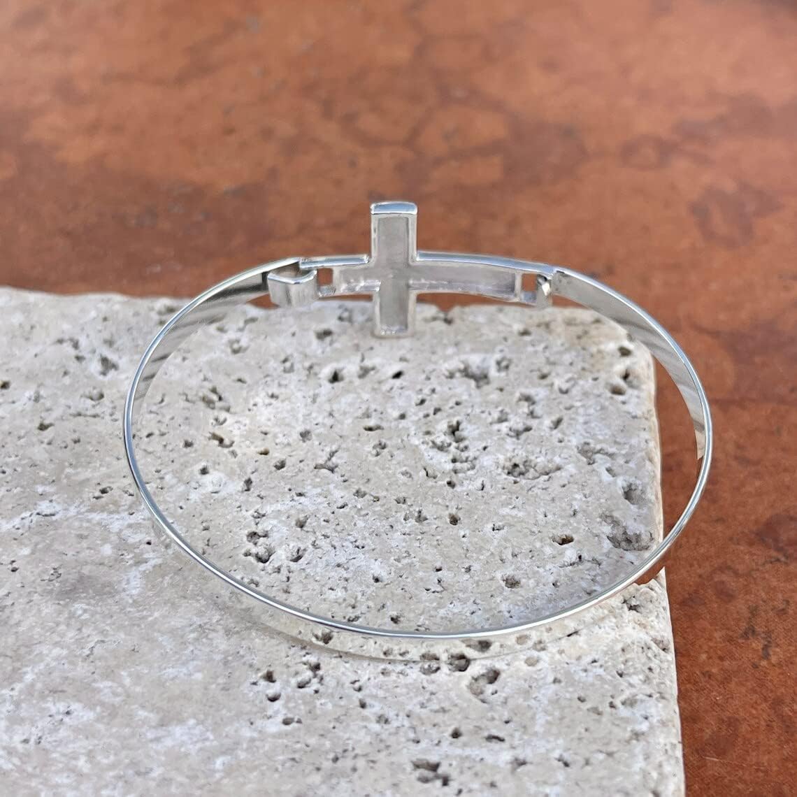 JewelryWeb 4.2mm 925 Sterling Silver Polished Religious Faith Cross Flexible Bangle Bracelet Cuff Bracelet for Women