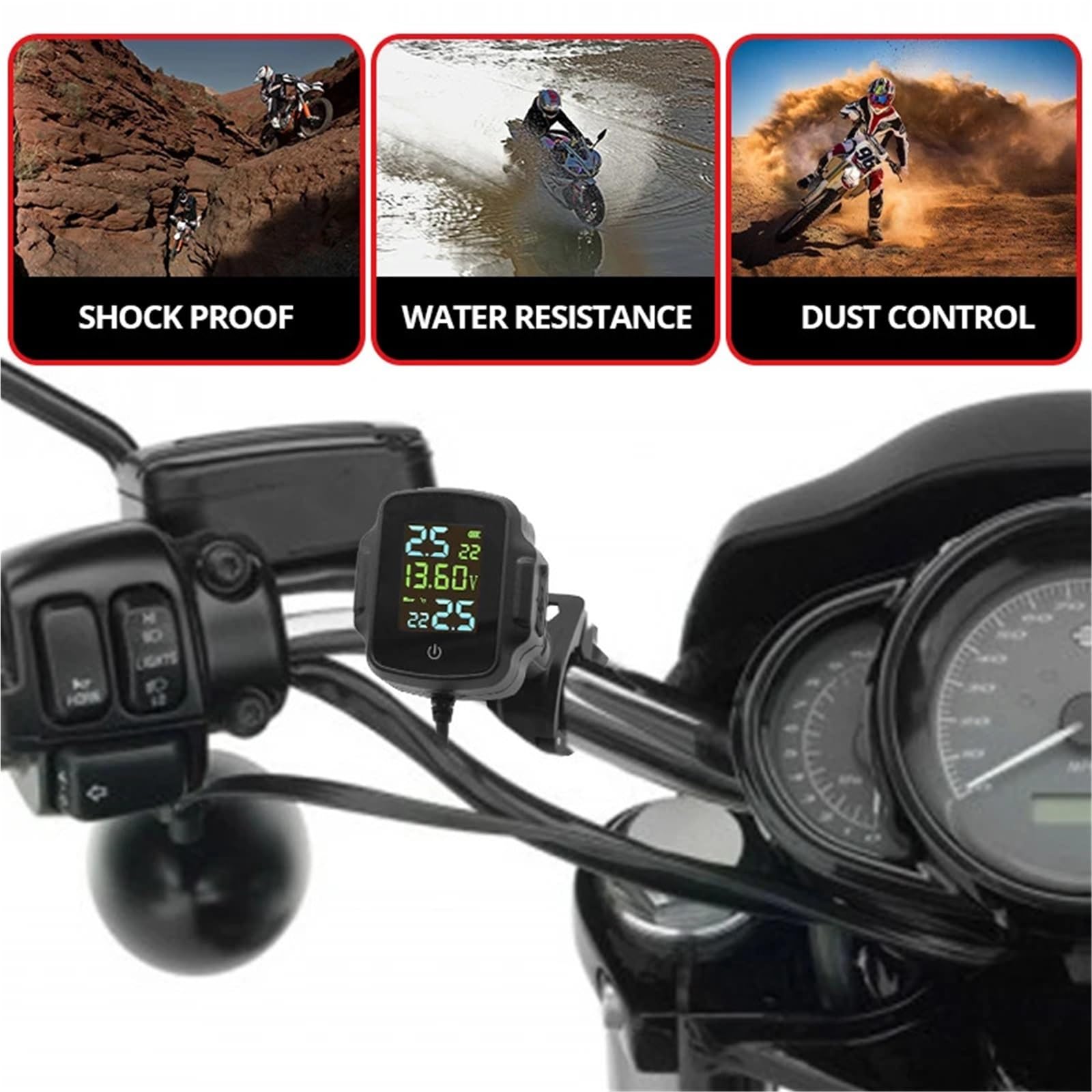 Monitor ciśnienia w oponach TPMS motocykla z wyjściem USB System monitorowania ciśnienia w oponach motocykla System alarmowy temperatury opon Cyfrowy miernik ciśnienia w oponach