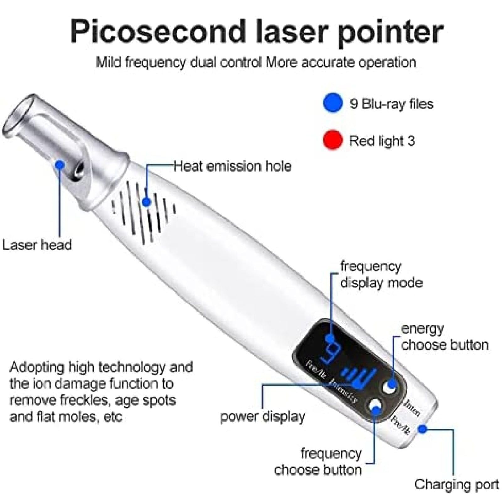 Stylo Picoseconde Pour Enlever Les Tatouages, Les Cicatrices, Les Grains De Beauté, Les Taches De Rousseur, Les Taches Brunes, Stylo De Suppression Des Acrochordons, Avec Lunettes,Red