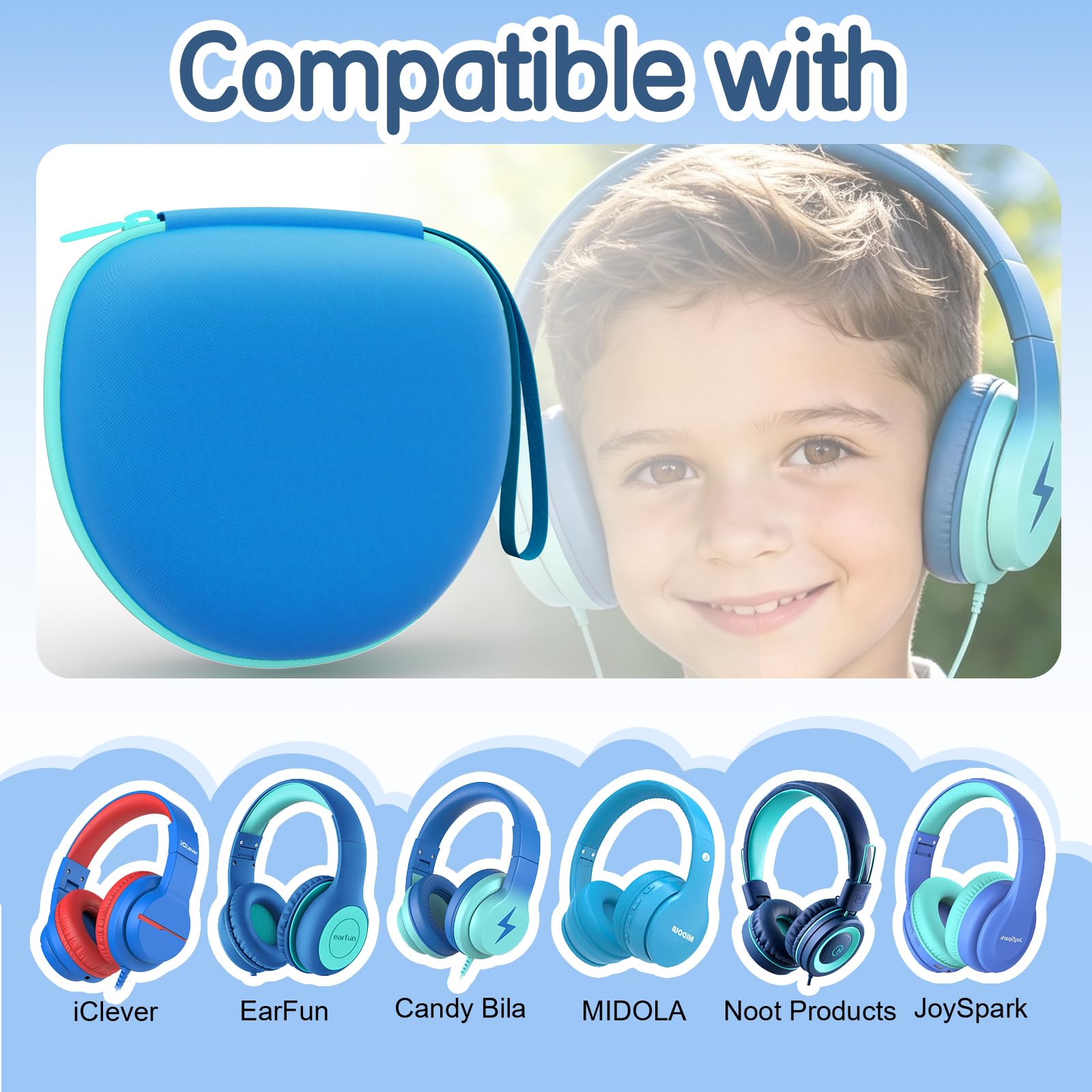 Etui na słuchawki dla dzieci iClever HS19/BTH12/noot products/EarFun K1/Candy Bila/IMYB Foldabe Kids Headphones, NIEBIESKI