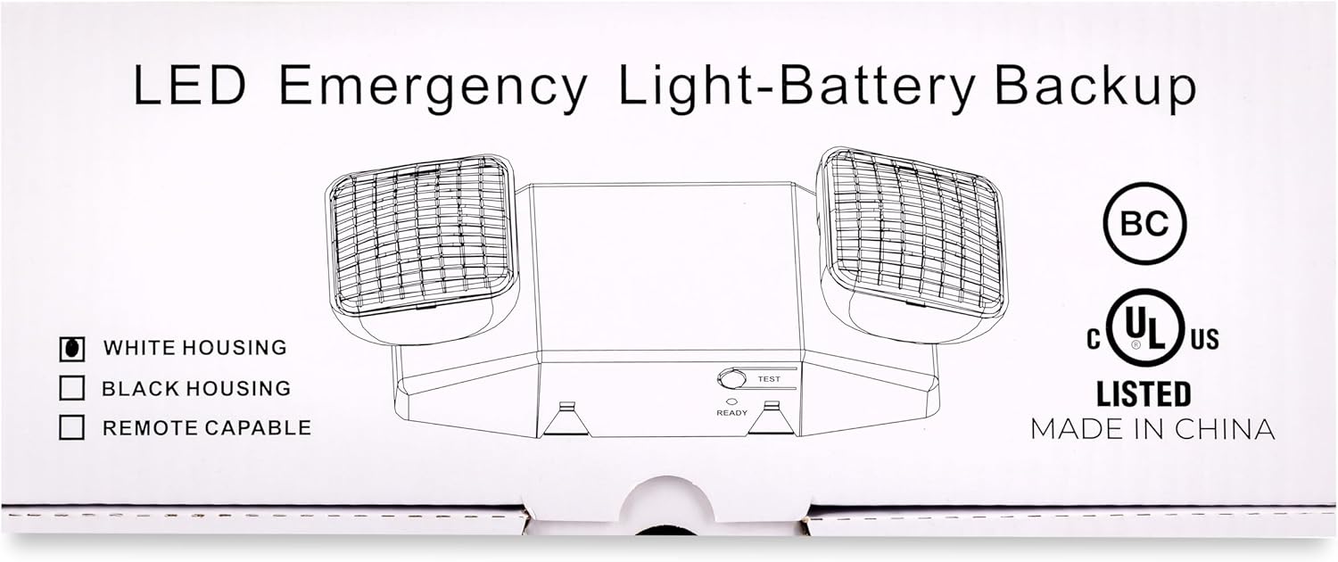Maxlite EML-2HSQW Emergency Light LED Fixture - 2 Square Heads, Battery Backup, 120V/277V Dual Voltage, White Thermoplastic Housing, UL924 Listed, Damp Location