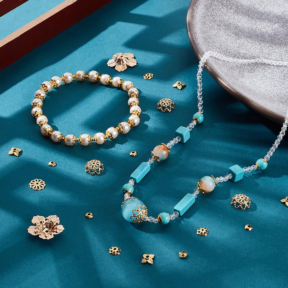 PandaHall - 390 cappucci perline, 6 stili, lega ferro ottone, orecchini, bracciali, collane, artigianato fai da te, dorati, 390 pezzi