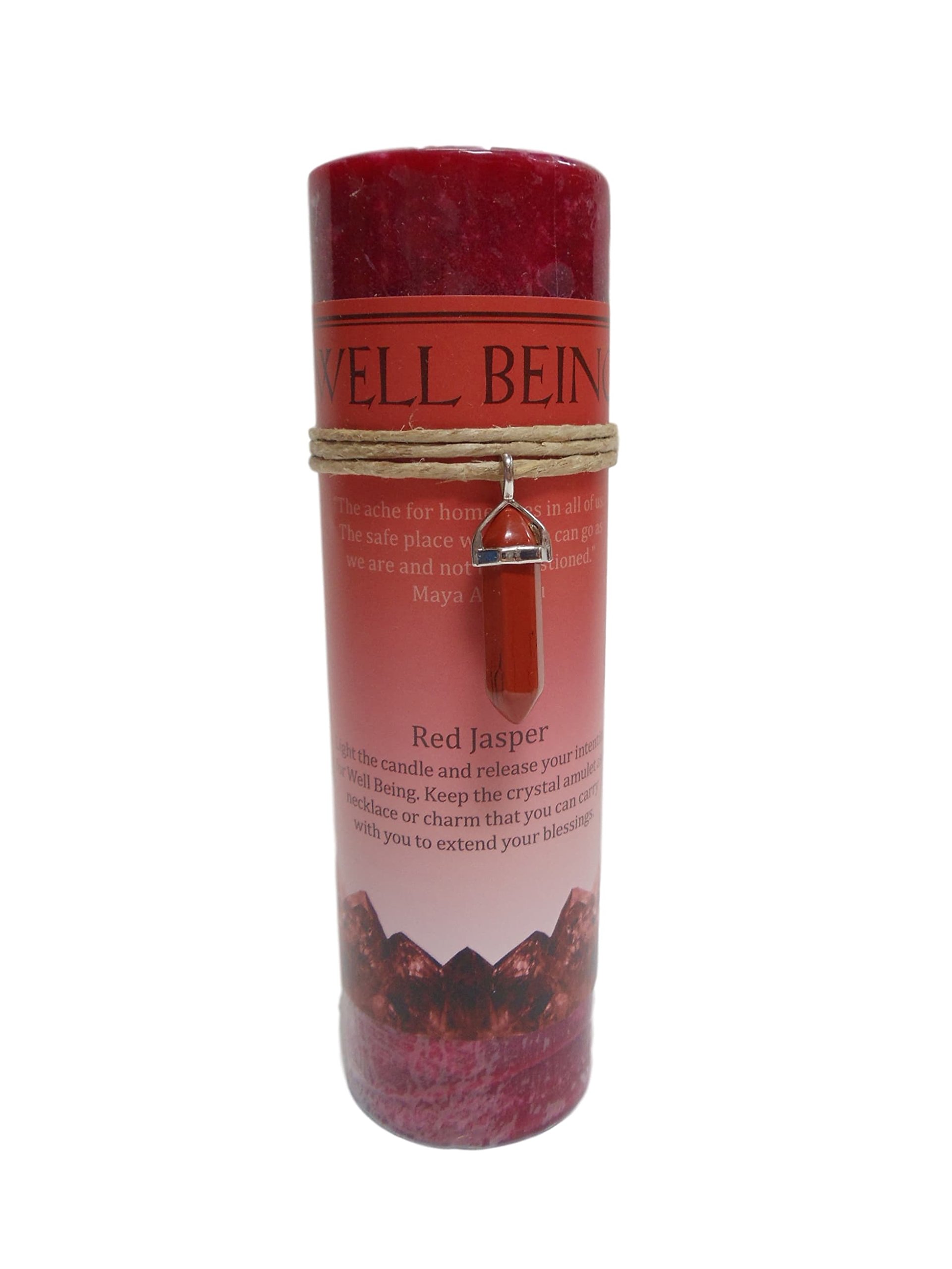 Red Jasper Crystal Energy Pillar Candle and Pendant Stone for Well Being