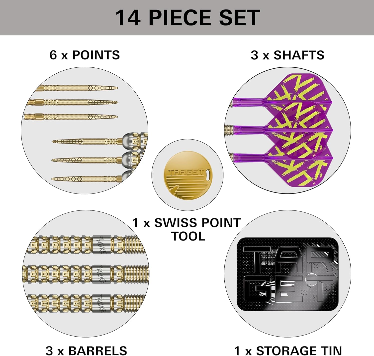 Target Darts Luke Littler Gen 1 Prodigy Steel Tip Swiss Point Darts, 90% Tungsten Dart, 22G/23G/24G | Generatie 1 Gold Steel Tip Dart, Player Edition Swiss Points Dart Sets, K-Flex Flights en Shafts
