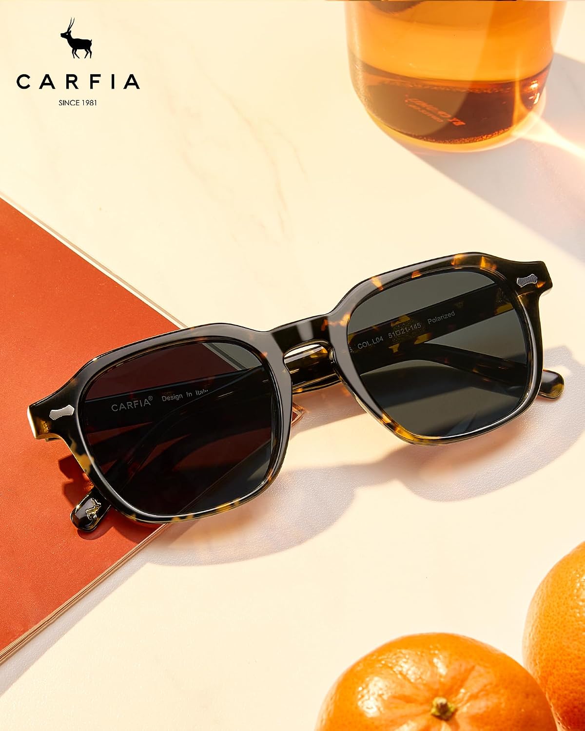 CARFIA Polarized Sunglasses for Men UV400 Protection, Retro Sun Glasses with Acetate Square Frame for Driving Fishing CA5405