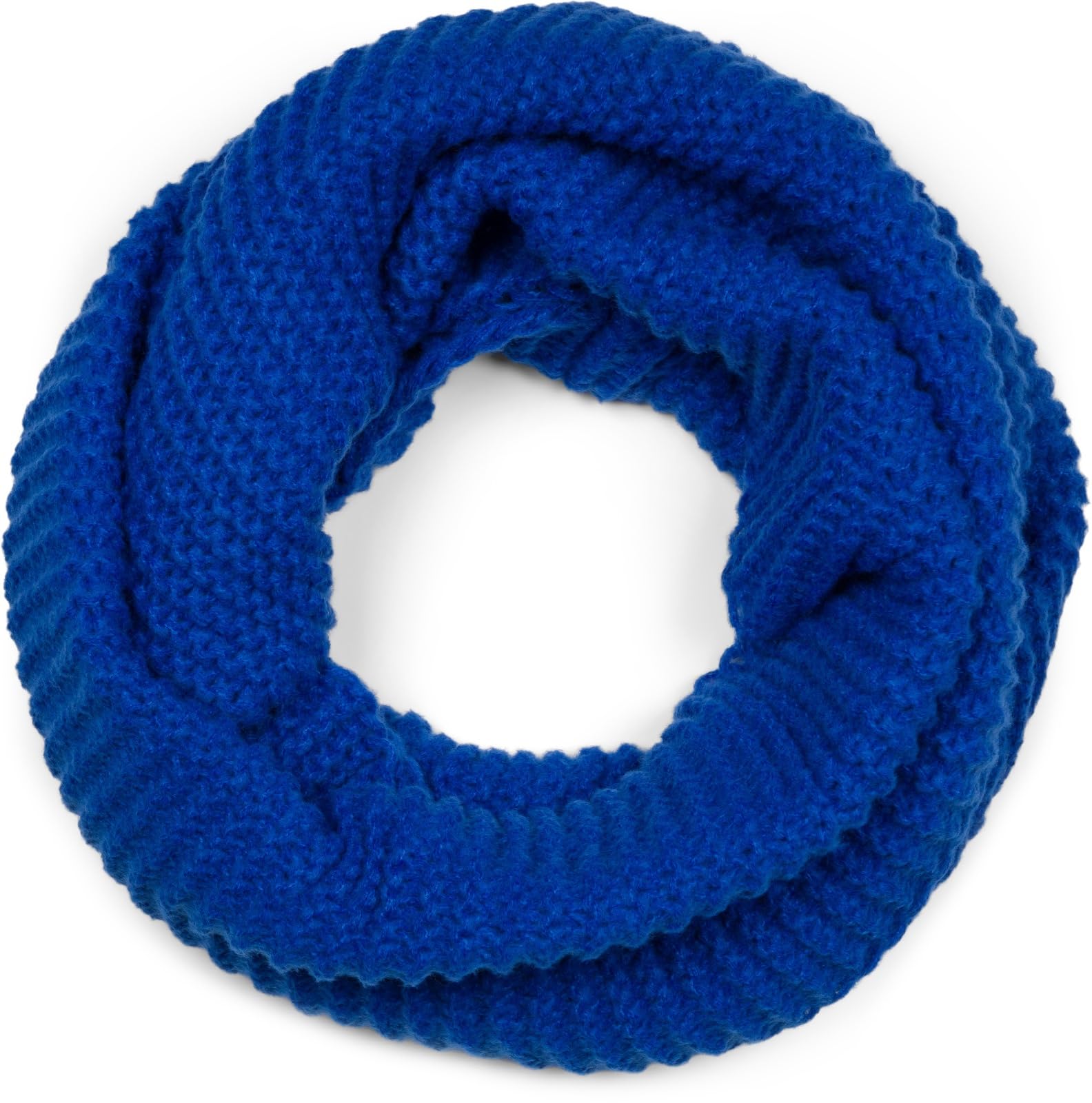 Stylebreaker Women's Royal Blue Unisex Knitted Loop Scarf Unicoloured With Wave Pattern, Warm Winter Knitted Scarf, Tube Scarf 01018169, Colour: