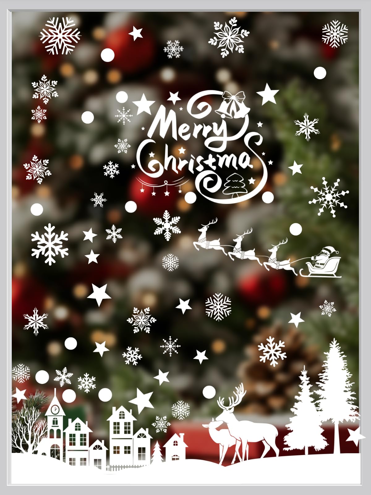 Willingood White 216 Christmas Decoration Window Static Stickers, Christmas Window Stickers With Snowflakes And Reindeer, Reusable Pvc Window Stickers For Winter Christmas Window Decoration
