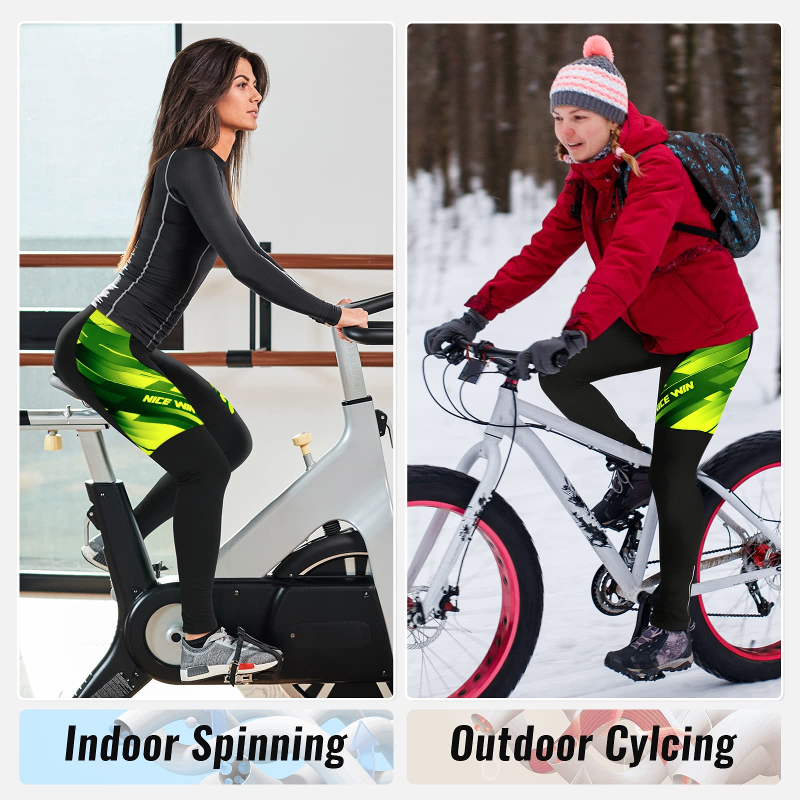 Pantaloni da Ciclismo Donna Invernali Lunghi Imbottiti Bicicletta Pantaloni Corsa Calzamaglia 4D Gel Pad Traspiranti Rapido Asciutto Leggings Sportivi Donna
