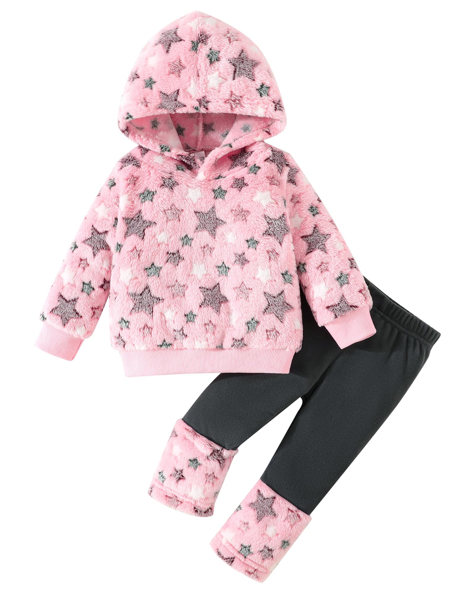 Jecson Toddler Girl Clothes Baby Girl Fleece Hoodie Outfits Thick Thermal Winter Leggings 2Pcs Clothing Sets 6M-4T