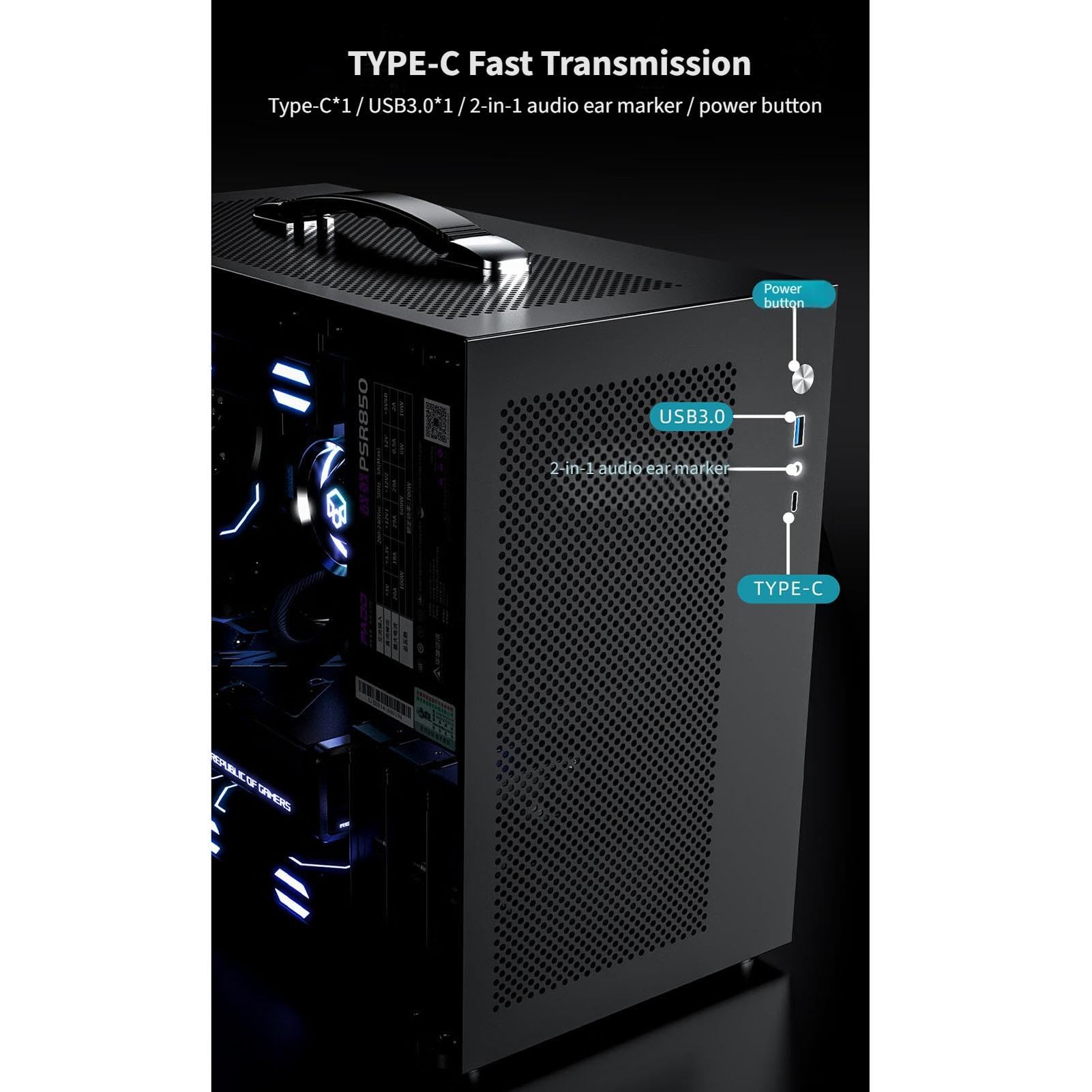 upim M-ATX-Gehäuse, Mid-Tower-Desktop-Computer-Gaming-Gehäuse, USB 3.0/Typ-C-Anschlüsse, Gehärtete Glasscheibe, Unterstützt Wasserkühlung, Leicht Zu Bewegen(White)
