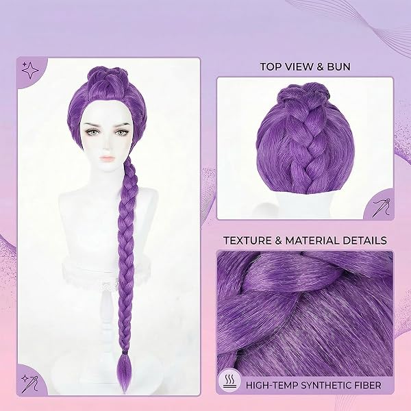 Perruque Cosplay Violette avec Tresses, Style Pop/Animé pour Femme, Accessoire de Costume pour Fête, Carnaval et Halloween - 5