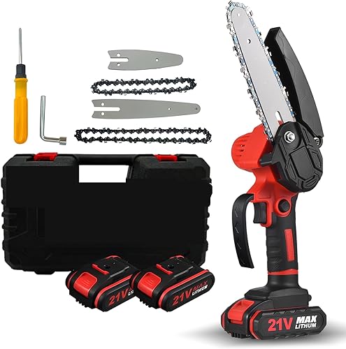 Mini motosierra eléctrica portátil de 4 pulgadas y 6 pulgadas inalámbrica con 2 cadenas, 2 baterías, tijeras de podar de mano para ramas de árboles,