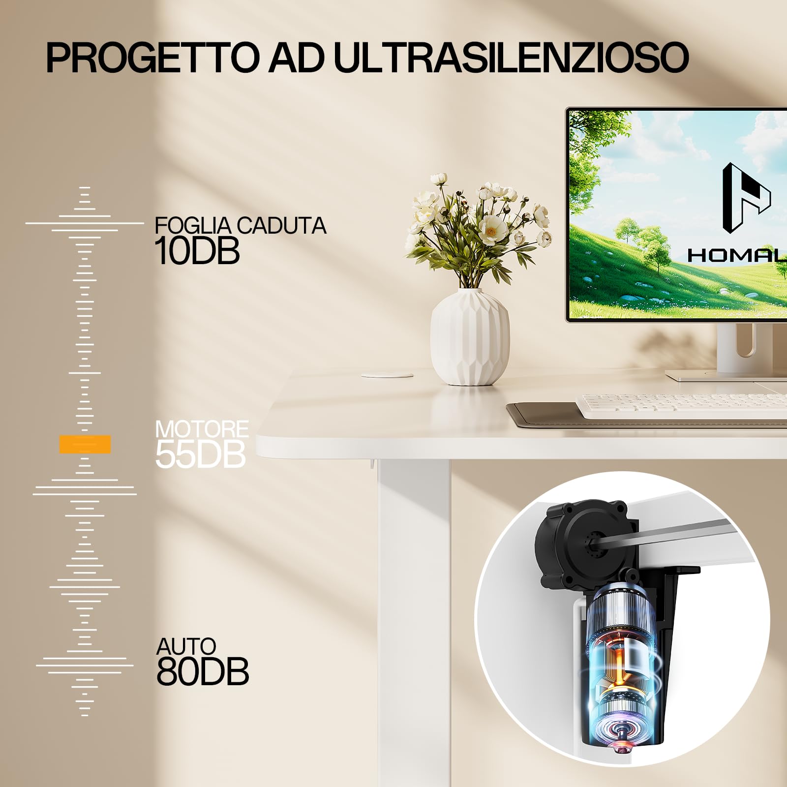 Homall Scrivania Regolabile In Altezza Scrivania Elettrica Con Gestione dei cavi e porta di ricarica USB Altezza Regolabile 73-118 cm, 2 Altezze Di Memoria Scrivania Per Ufficio (Bianco, 120x60cm)