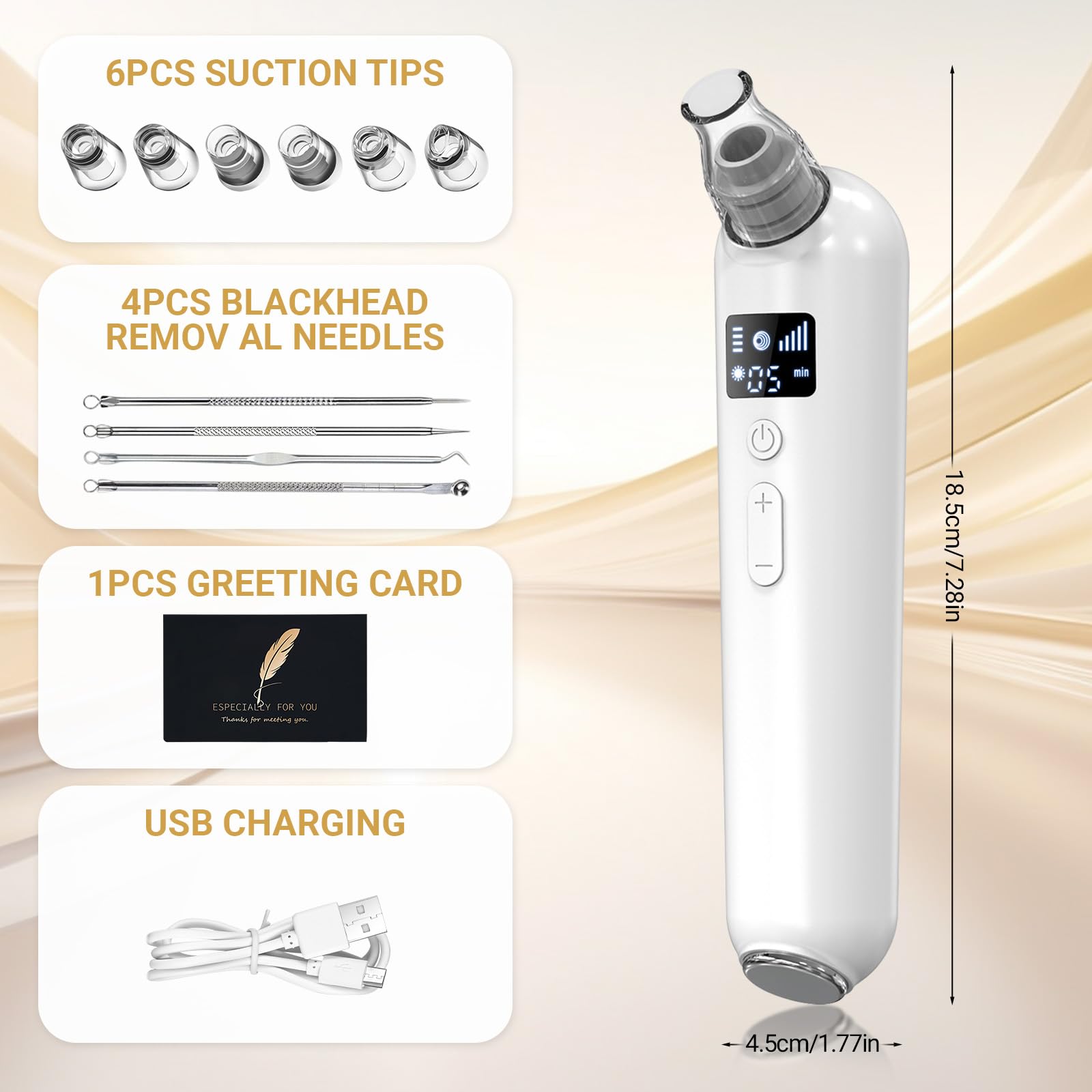 UCAMP Aspirateur Point Noir Extracteur Comédons, 5 Modes Anti-Acné | 6 Embouts, 5 Modes 45-60 kPa, Anti Points Noirs et Boutons, Nettoie Pores en Profondeur, Convient Peaux Sensibles à Grasses