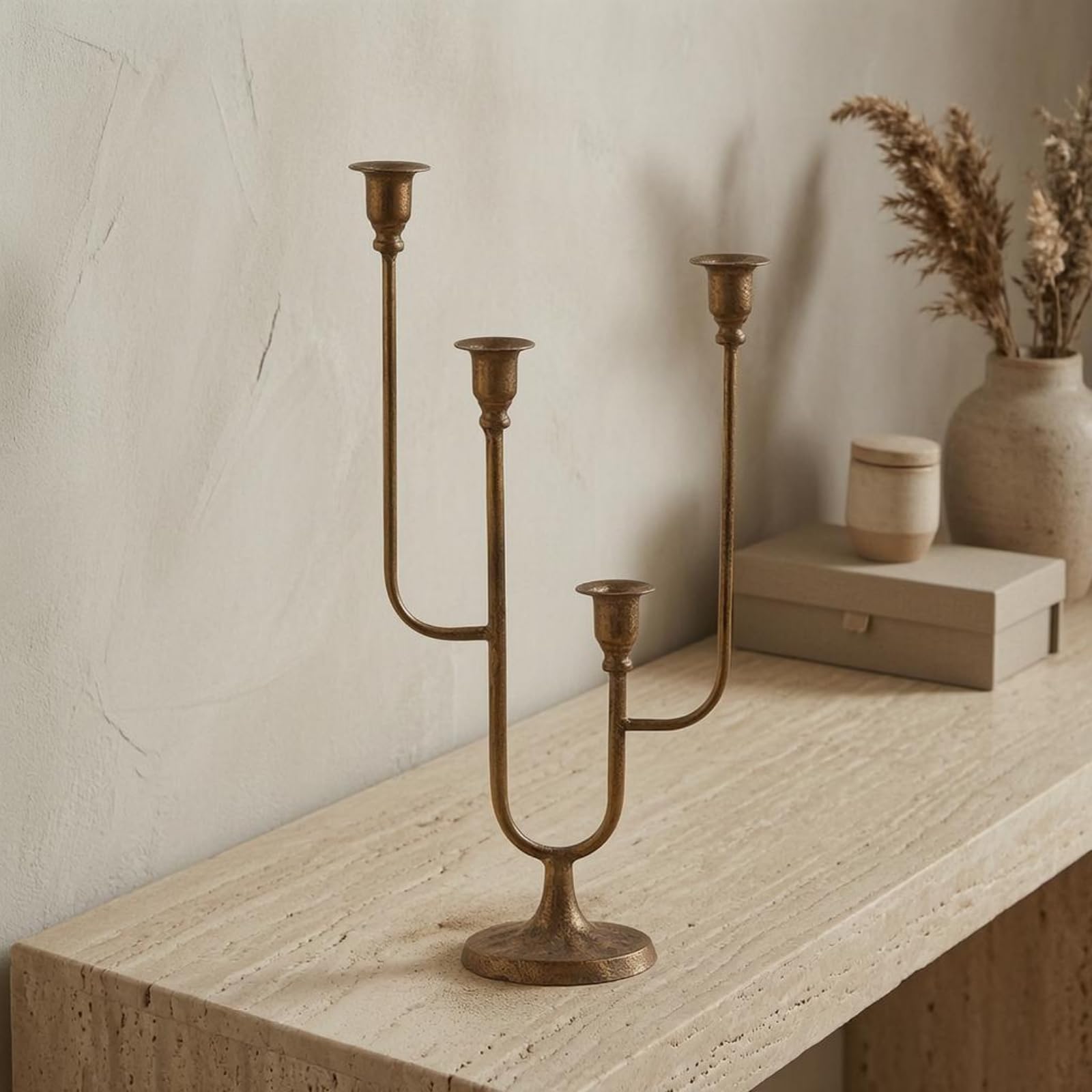 Candelabro Cuatro Brazos Base Redonda Candelabro Hierro Multibrazo Adorno Hogar, Alto