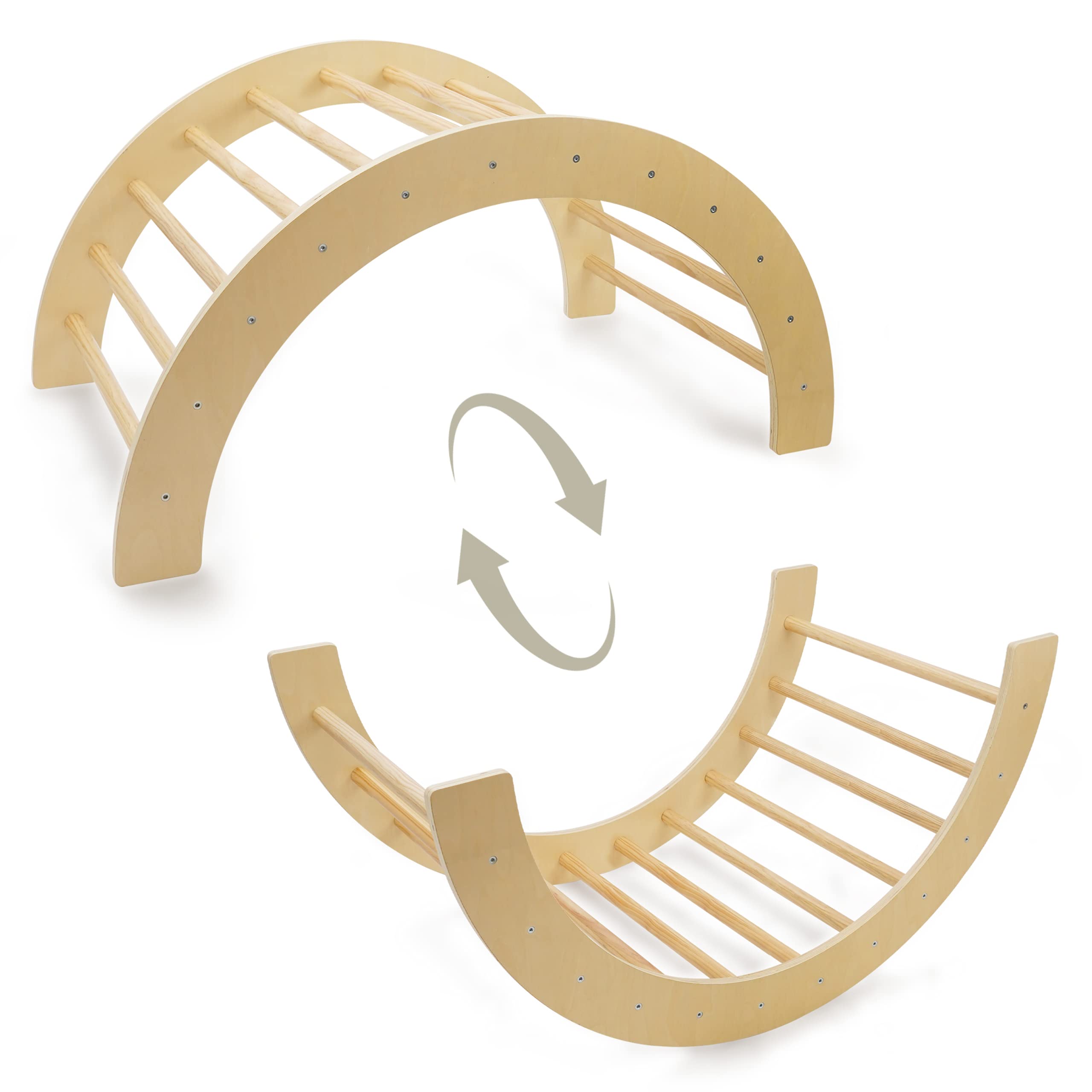 509 Jungle Plus Arco de escalada, cojín grueso, arco grande, 2 en 1, mecedora, color madera, montessori escalada gris jaspeado