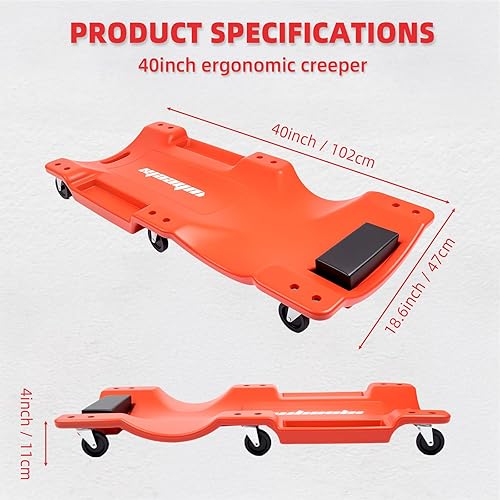 Miniatura 3 de Mechanic Creeper - Asiento 3 en 1 Z de 40 pulgadas con capacidad de 480 libras, silla de garaje plegable ajustable negra con 6 ruedas rodillo,