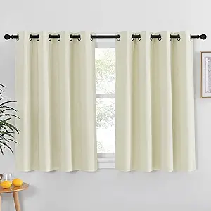 NICETOWN Bedroom Short Blackout Curtain 54 inches Long - Thermal Insulated Solid Grommet Sound & Light Blocking Room Darkening Drape for Kitchen/Cafe (Beige, 1 Panel, W52 x L54)