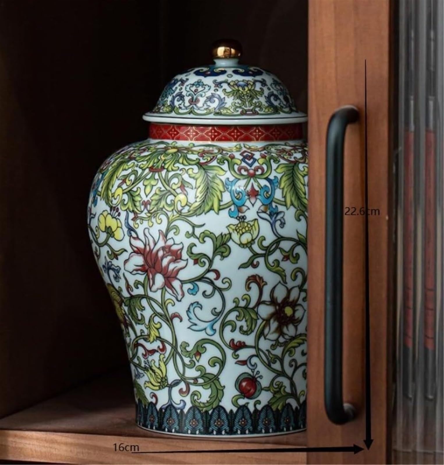 Porcelanowy wazon na słoik imbirowy - dekoracyjny ceramiczny wazon na kwiaty z pokrywką, wzór chińskiej świątyni