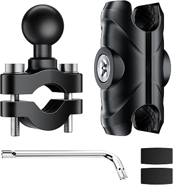 LBW Motorcycle Handlebar Mount with Anti Vibration TPU Ball and Double Socket Arm U-Bolt Base, Compatible with B Size Ball Accessories, Fits Popular Bike Cell Phone & GPS Mounts for 0.5-1" Bars