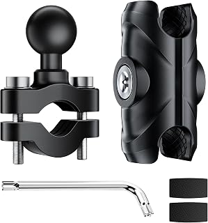 LBW Motorcycle Handlebar Mount with Anti Vibration TPU Ball and Double Socket Arm U-Bolt Base, Compatible with B Size Ball Accessories, Fits Popular Bike Cell Phone & GPS Mounts for 0.5-1" Bars