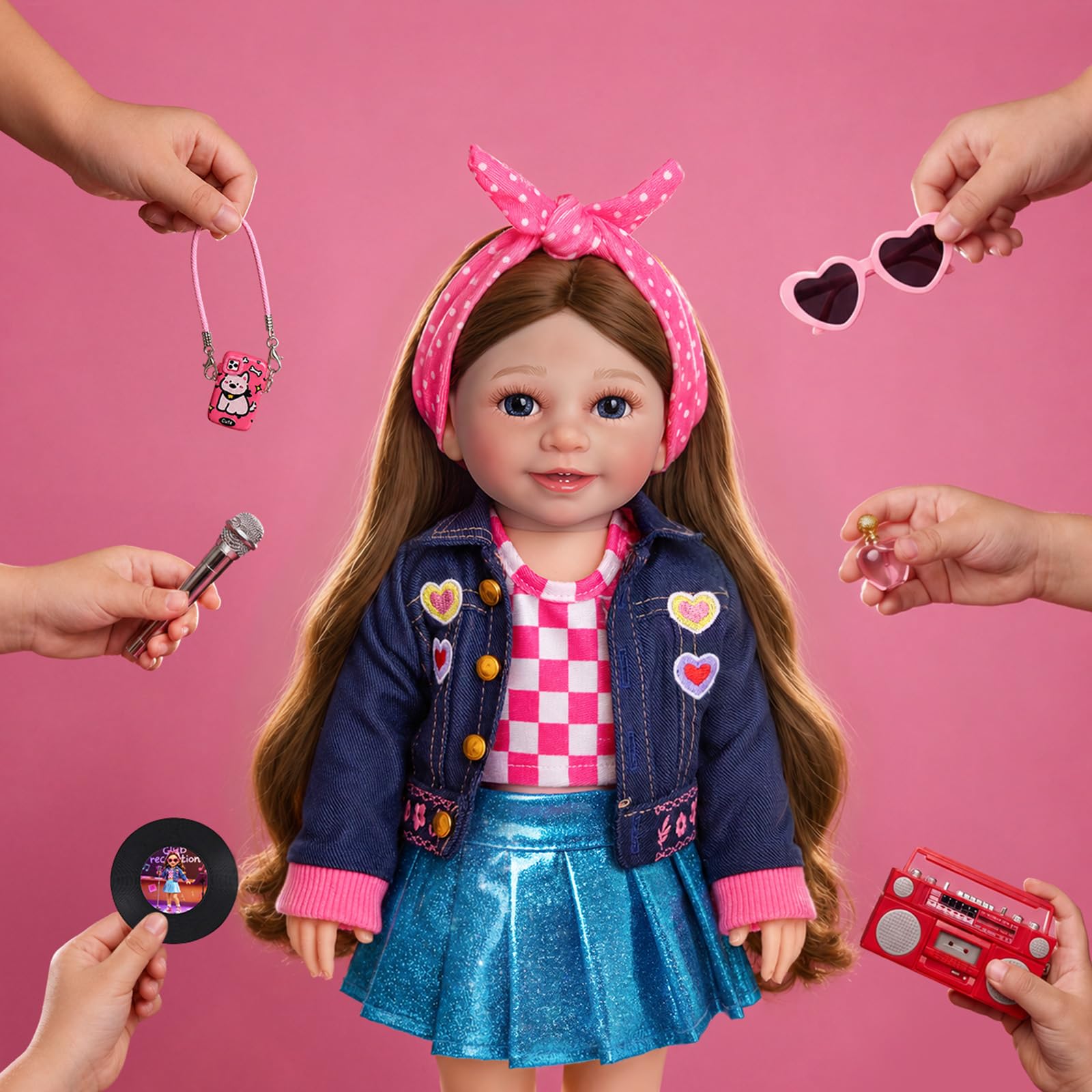 16 Inch American Realistic Baby Girl Doll, Retro Pop‑Star Style