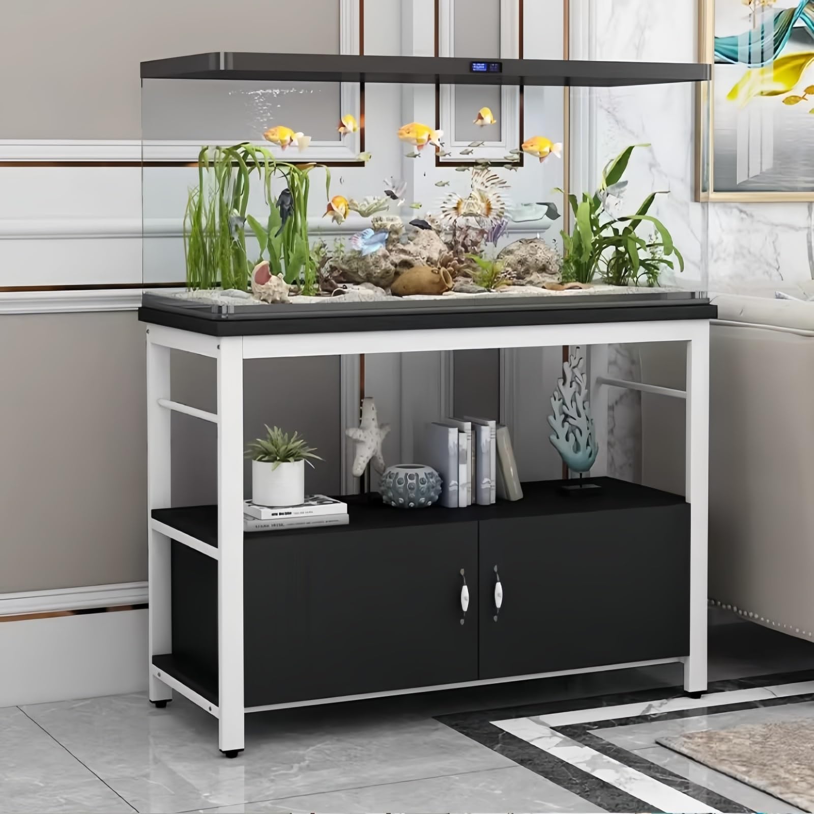 Meuble d'aquarium double niveau 120x45 résistant pour éliminer le désordre technique