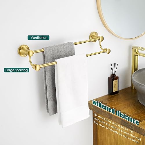 Miniatura 10 de Hoimpro Toallero retráctil ajustable de acero inoxidable de 15 a 27 pulgadas, accesorios de baño, baño, hotel, barra de toalla doble, colgador de