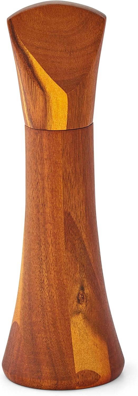 Nambé A2 Contour Pepper Mill - Acacia Wood Manual Grinder with Ceramic Mechanism for Freshly Ground Peppercorns, Durable Kitchen & Tabletop Accessory for Cooking, Dining & Everyday Use
