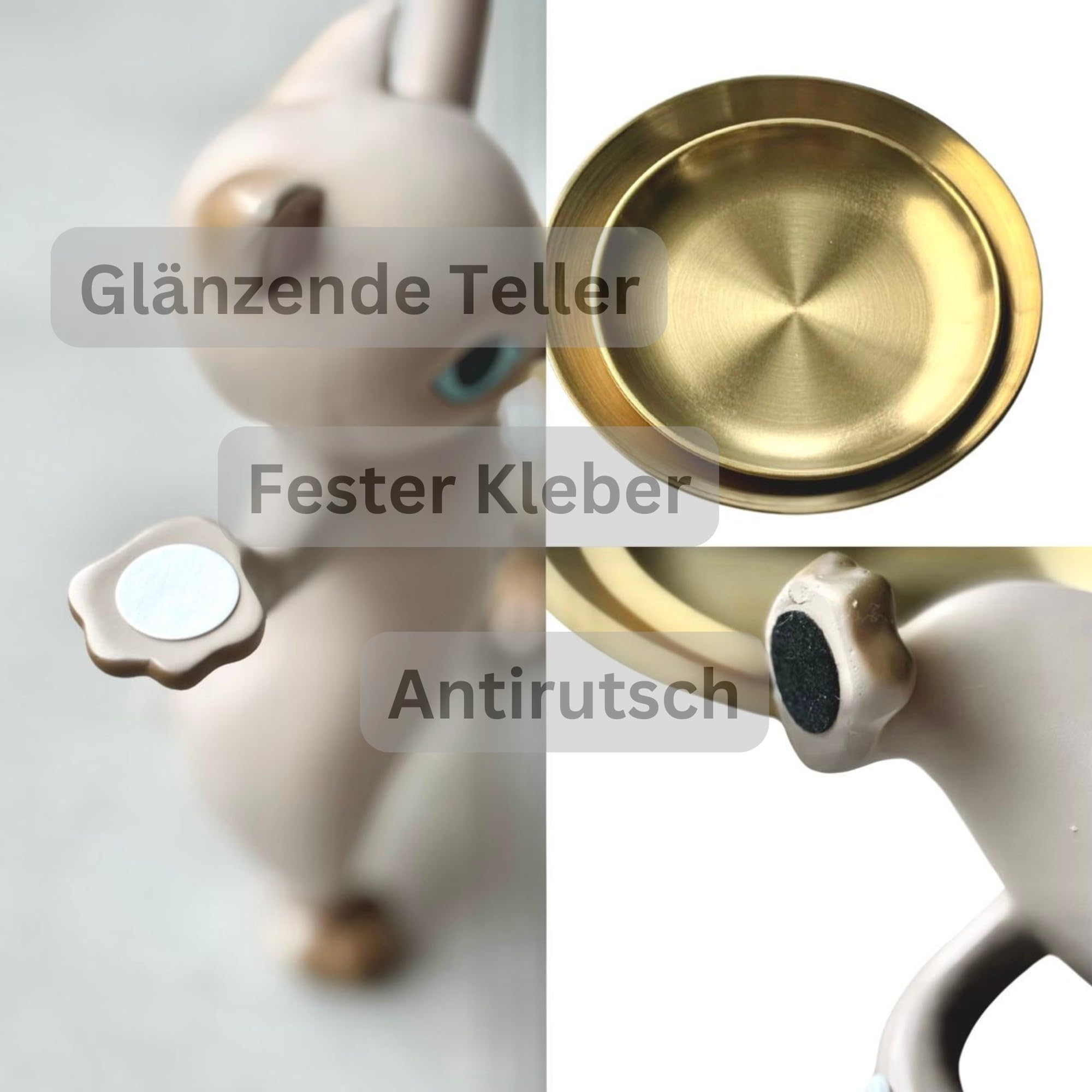 Elegante Katzenfigur Schlüsselschale für tischdeko - Skulptur Deko für Büro deko - deko Flur - Praktische Ablage für Schlüssel, Schmuck und Kleinigkeiten - Geschenk für Katzenliebhaber (Grau)