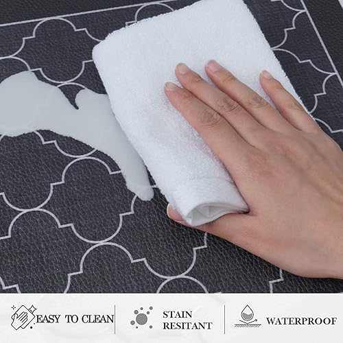 Miniatura 8 de ASPMIZ Moderno juego de 2 alfombras de cocina antifatiga, alfombras y tapetes de cocina de espuma viscoelástica color negro, antideslizantes,