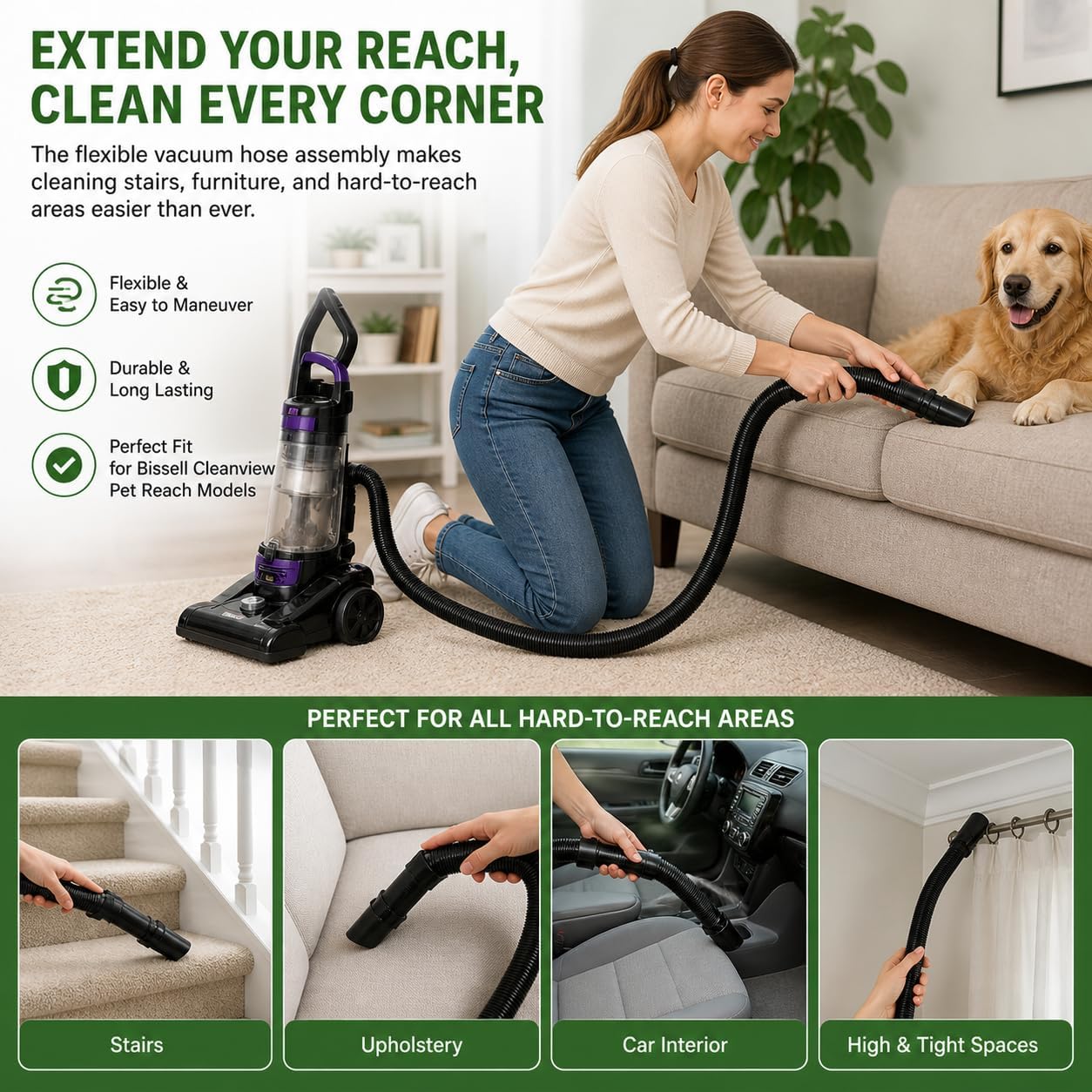 Replacement of Bissell Hose Assembly For Cleanview Pet Reach Vacuum Cleaners Fits 3197A, 3195, 3197, 3198A, 3196, 3198 Models #162-9211