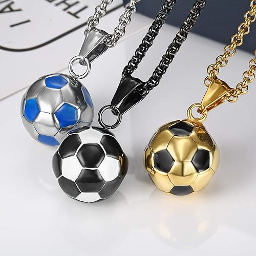 Miniatura 3 de EACHAR - Collar con colgante de fútbol de acero inoxidable para hombre 3D fútbol hip hop juego de joyas con llavero para fanáticos del fútbol regalo